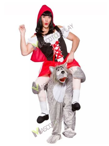 Adults Carry Me Wolf With Little Red Riding Hood Mascot Costume Fancy Dress Halloween Outfit