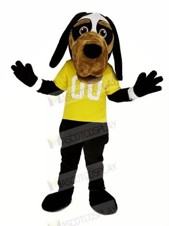 Cool Black Dog with Yellow T-shirt Mascot Costume Animal