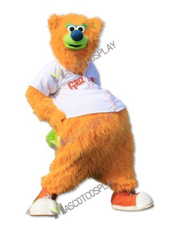 Fresno Grizzlies Parker T. Bear Mascot Costumes Yellow Bear Mascot Cheerleaders