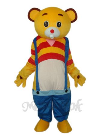 Yellow Bear Wear Blue overalls Mascot Adult Costume 