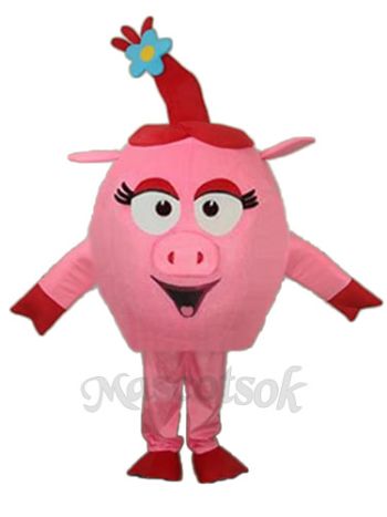 Revised Red Round Pig Mascot Adult Costume 