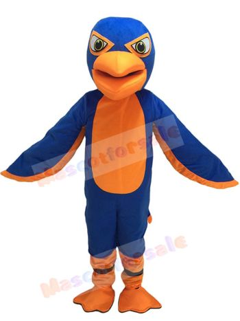 Friendly Royal Blue and Orange Falcon Mascot Costume