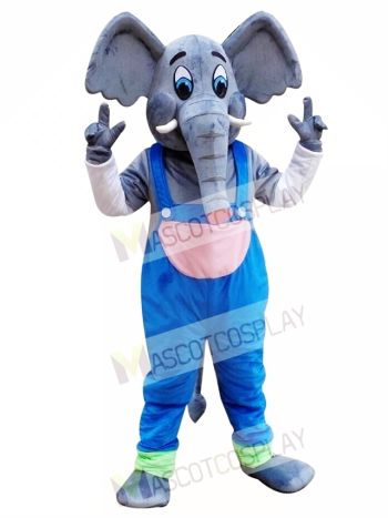 Elephant Mascot Costume with Blue Overalls
