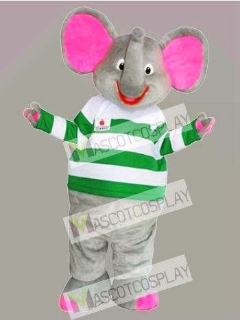 Gray Elephant Mascot Costume with Pink Ears Cartoon
