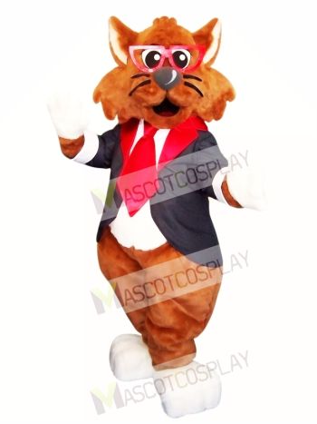 High Quality Cat Mascot Costume with Red Glasses
