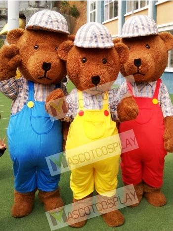 Blue/Yellow/Red Teddy Bear Cartoon Mascot Costume
