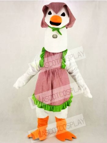 White Mother Goose with Dress Mascot Costume School