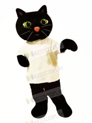 Black Cat with White T-shirt Mascot Costumes Animal