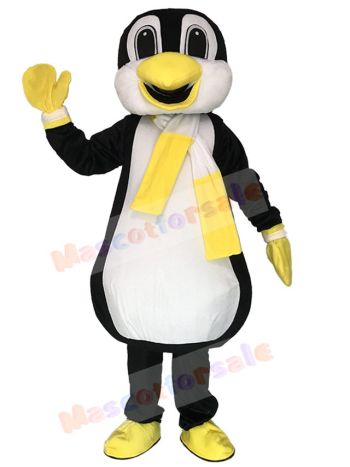 Penguin Mascot Costume with Yellow and White Scarf