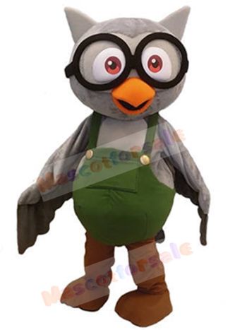 Cute Grey Owl Mascot Costume wear Glasses Animal