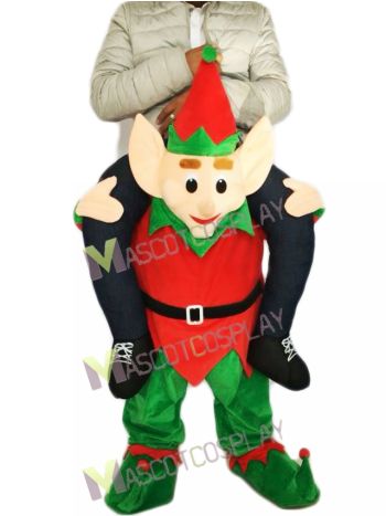 Piggyback Elf Carry Me Ride on Red Elf Mascot Costume
