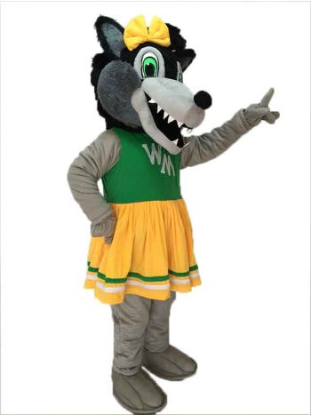 New Grey Big Female Wolf Mascot Costume with Green and Yellow Dress