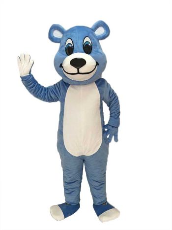 White Belly Blue Bear Mascot Costume with Blue Eyes