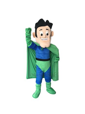 New Super Hero in Blue and Green Mascot Costume