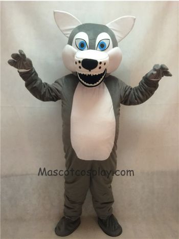 Fierce Grey Short-haired Wolf Mascot Adult Costume