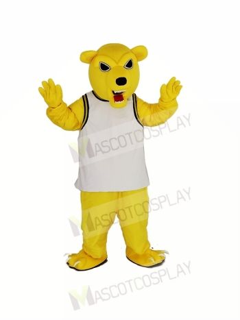 Yellow Funny Bear in White Shirt Mascot Costume