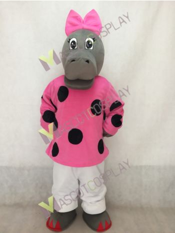 Hilary Hippo Mascot Costume with Pink Bow
