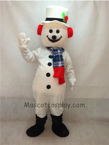 Jolly Snowman with Hat, Earmuffs & Scarf Christmas Mascot Costume