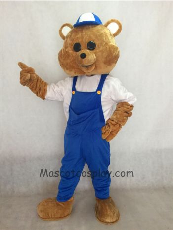 Teddy Bear Mascot Costume with Blue Overalls