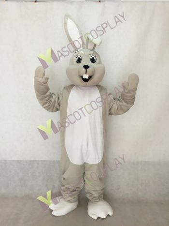 Happy Gray Bunny Rabbit Mascot Costume 