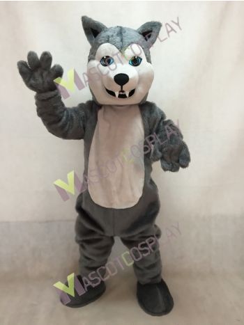 Grey Husky Dog Mascot Costume with Blue Eyes