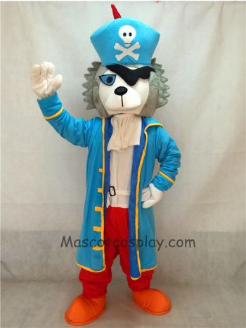 Pirate Wolf Adult Funny Mascot Costume with Blue Coat& Hat 