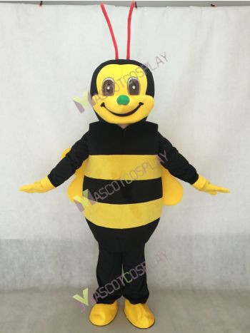Black and Yellow Honey Bee with Green Nose and Red Antennae Mascot Costume