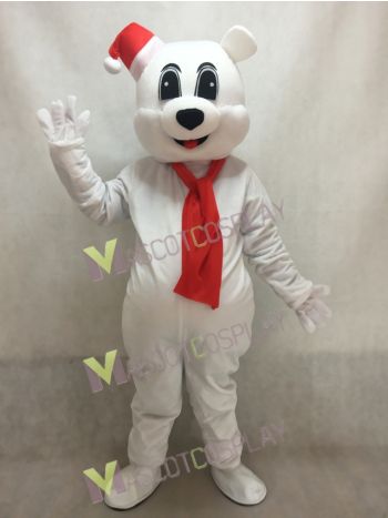 White Bear with Red Santa Hat Mascot Costume