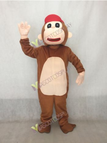 Brown Happy Monkey Mascot Adult Costume with Red Hat