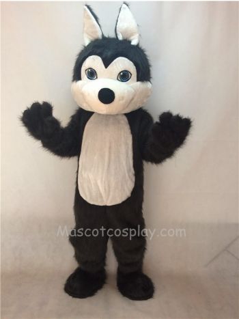 Cute Dark Long Hair Friendly Husky Dog Mascot Costume