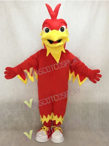 Red Phoenix Mascot with Pointy head, Wings, Tail and Tennis Shoes