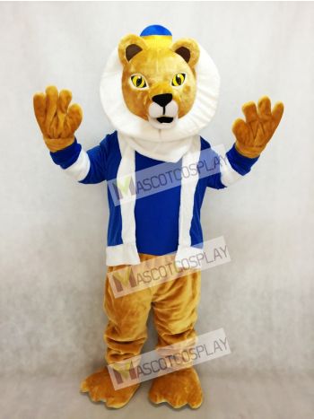 King Lionel Lion Mascot Costume with Blue Clothes and Crown