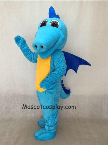 Light Blue Turquoise Dragon Mascot Costume with Dark Blue Wings