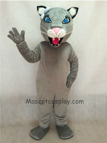 Grey Female Puma/Cougar Mascot Costume with a Bow