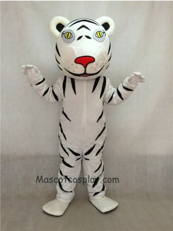White Tiger Cub Mascot Costume with Black Stripes 