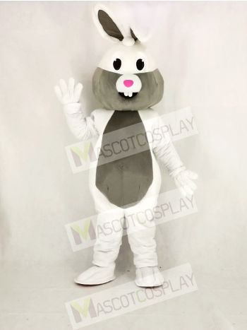 White and Grey Easter Bunny Rabbit Mascot Costume Cartoon	