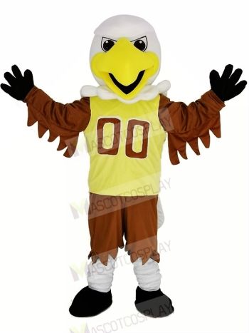 College Eagle with Yellow Vest Mascot Costume Cartoon