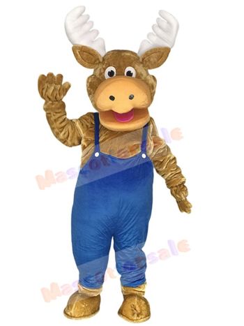 Ikea Moose Mascot Costumes with Dark Blue Overalls Animal