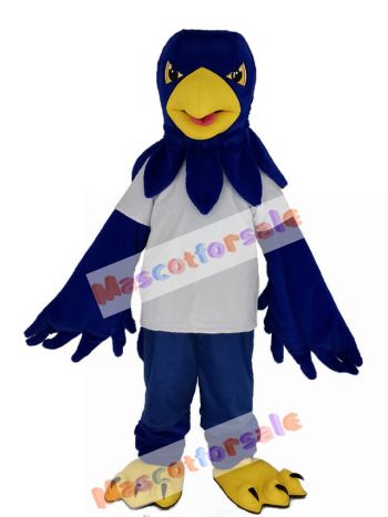 Blue Hawk in White T-shirt Mascot Costume