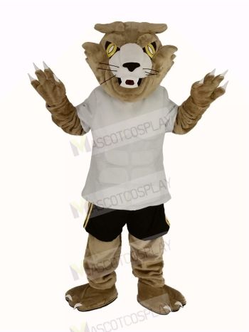 Fierce Wildcat in White T-shirt Mascot Costume