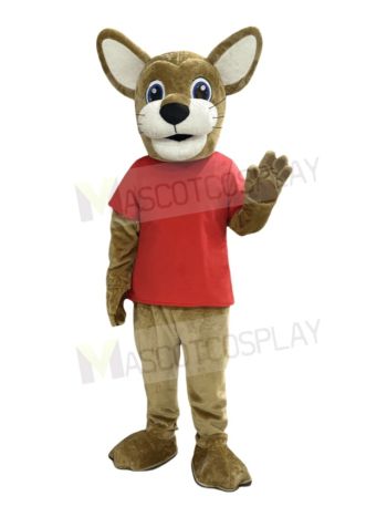 Brown Wildcat with Red T-shirt Mascot Costume Animal