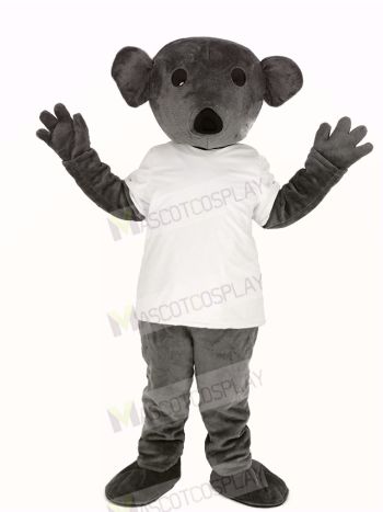 Furry Grey Koala in White T-shirt Mascot Costume