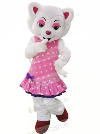 White Beautiful Wolf in Pink Dress Mascot Costumes Cartoon	