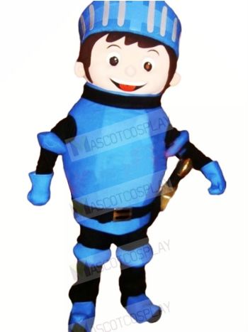 Cute Knight with Blue Coat Mascot Costume Cartoon 
