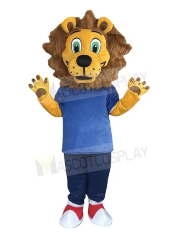 Strong Lion in Blue T-shirt Mascot Costume