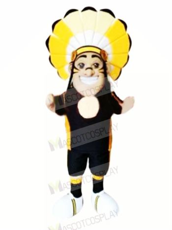 Indian With Yellow Headdress Mascot Costume People