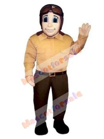 Airplane Pilot with Brown Flying Sunglasses Mascot Costume People