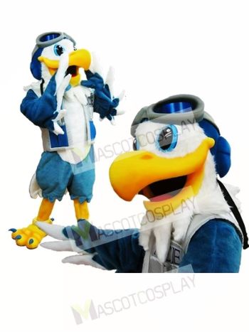 Blue and White Eagle Ace Mascot Costume Pilot Bird Hawk Mascot Costume