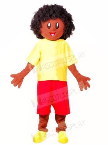 Yellow Shirt African Boy Mascot Costumes People