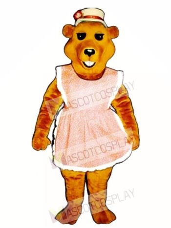 Cute Cheri Bear with Apron & Straw Hat Mascot Costume